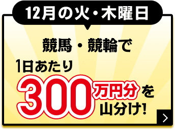 12月の火・木曜日 競馬・競輪で1日あたり300万円分を山分け！